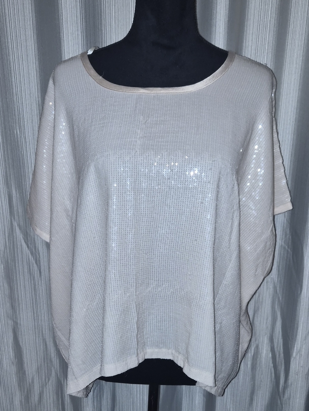 Forever 21 Cream Sequin Short Sleeve Tunic